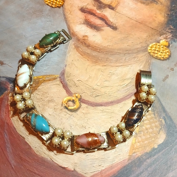 VTG Bookchain Art Glass Bracelet - Picture 2 of 5